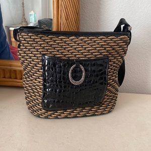 Brighton woven rattan & leather bag preloved & excellent condition